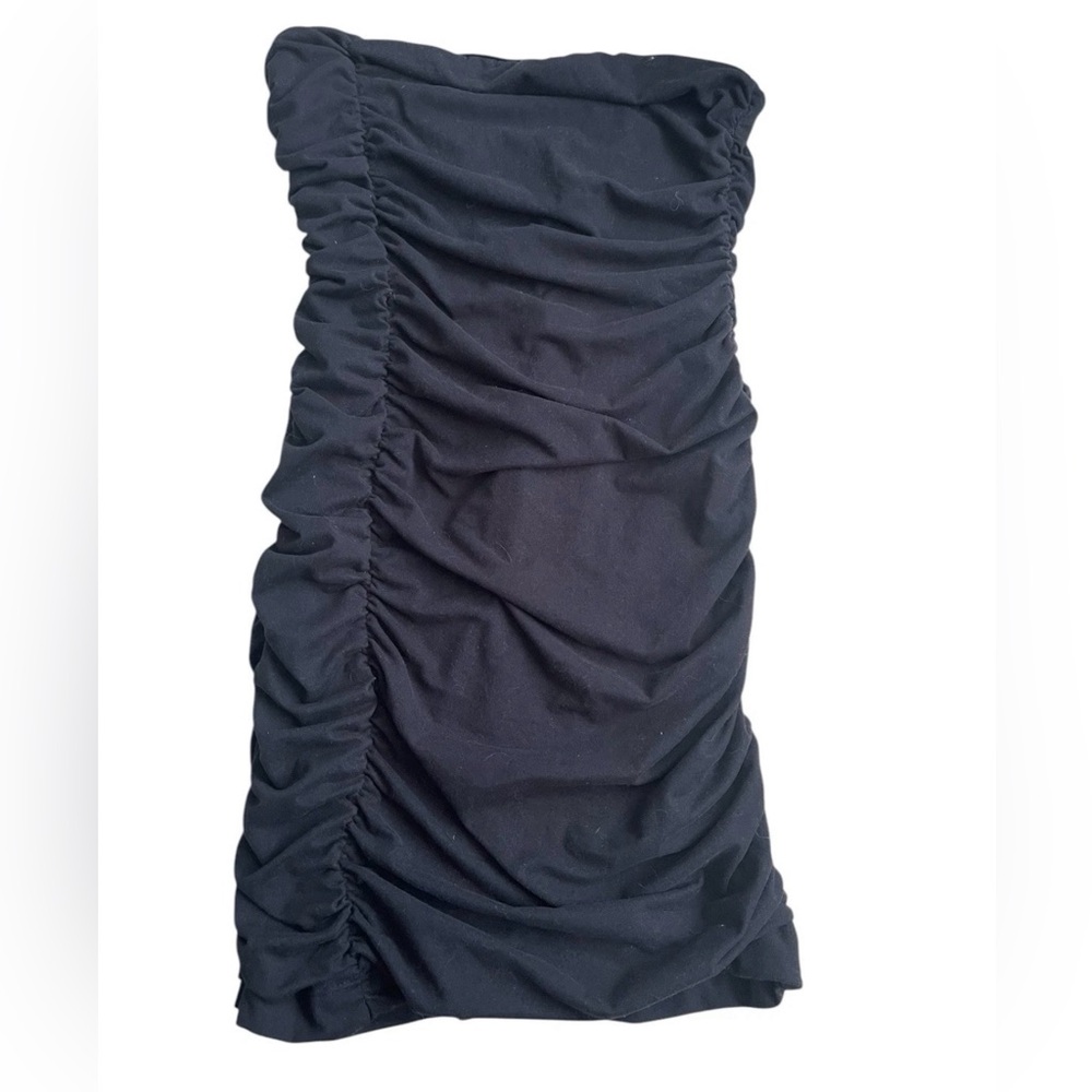 Honey and Rosie Black Ruched Strapless Bodycon Mini Dress Sz S